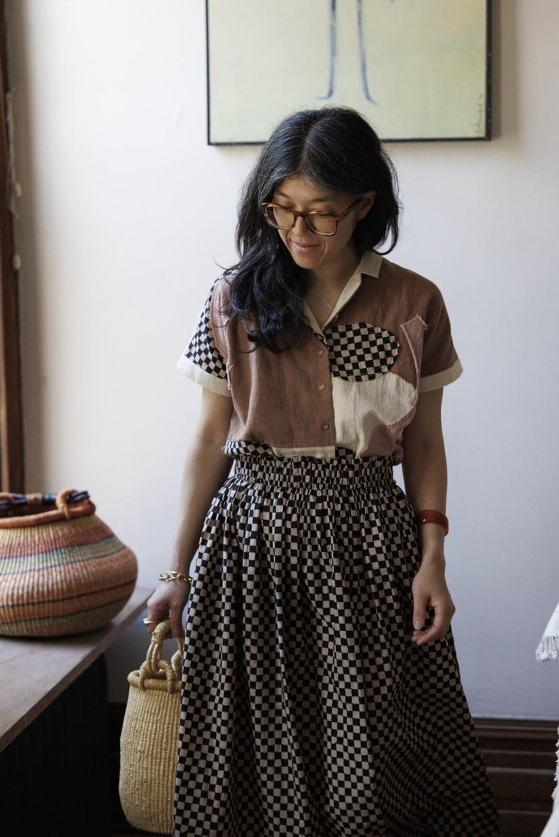 Classic Crow Skirt — Checked board 100% cotton by World of Crow in black color for women in Singapore