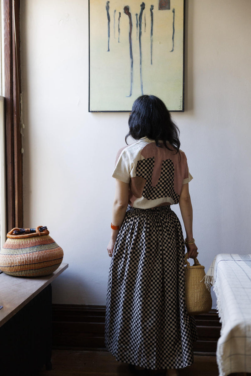Classic Crow Skirt — Checked board 100% cotton by World of Crow in black color for women in Singapore