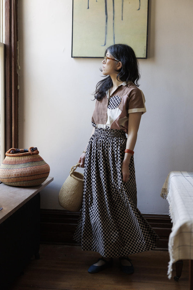 Classic Crow Skirt — Checked board 100% cotton by World of Crow in black color for women in Singapore