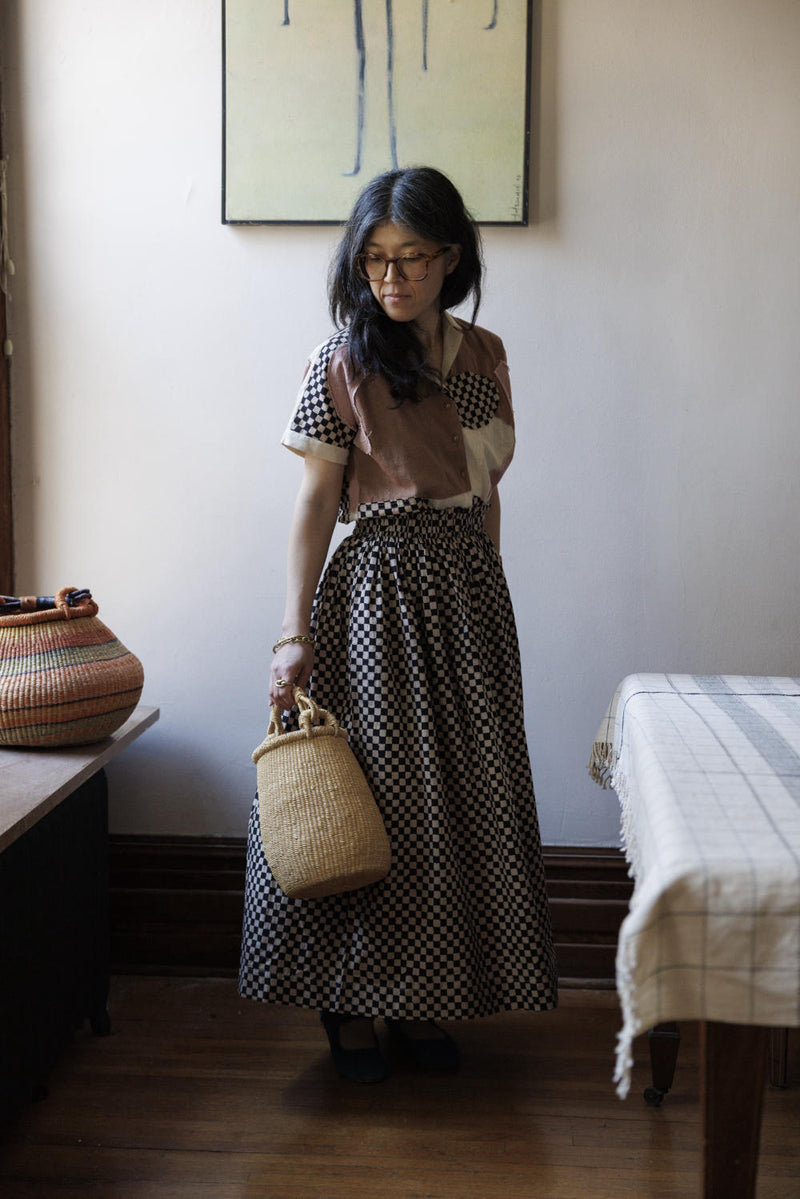 Classic Crow Skirt — Checked board 100% cotton by World of Crow in black color for women in Singapore