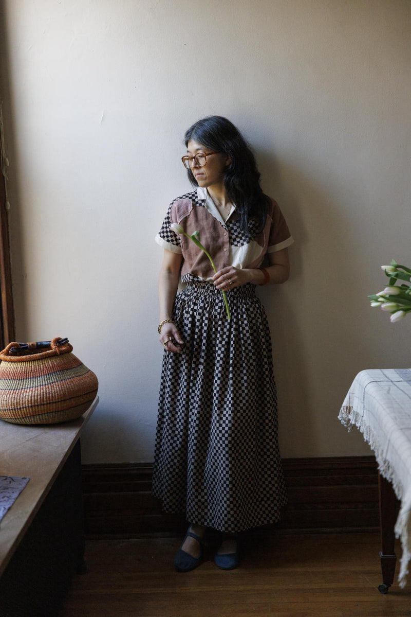 Classic Crow Skirt — Checked board 100% cotton by World of Crow in black color for women in Singapore