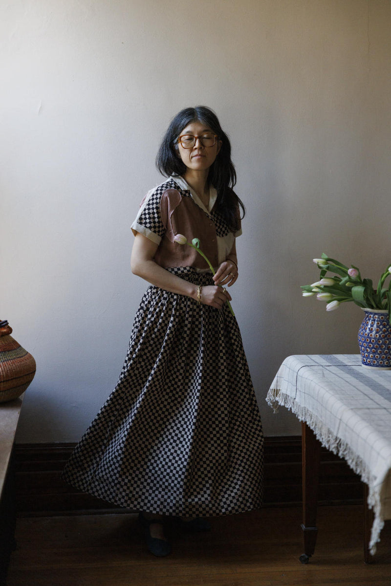 Classic Crow Skirt — Checked board 100% cotton by World of Crow in black color for women in Singapore