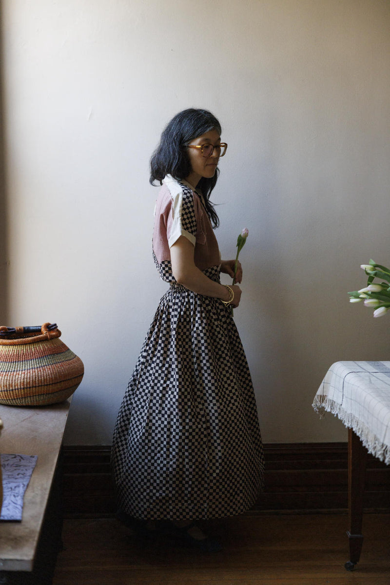 Classic Crow Skirt — Checked board 100% cotton by World of Crow in black color for women in Singapore