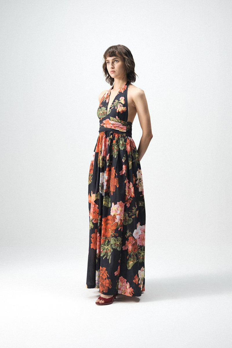 BLOODY MARY HALTER NECK DRESS poplin by Yam in black color for women in Singapore