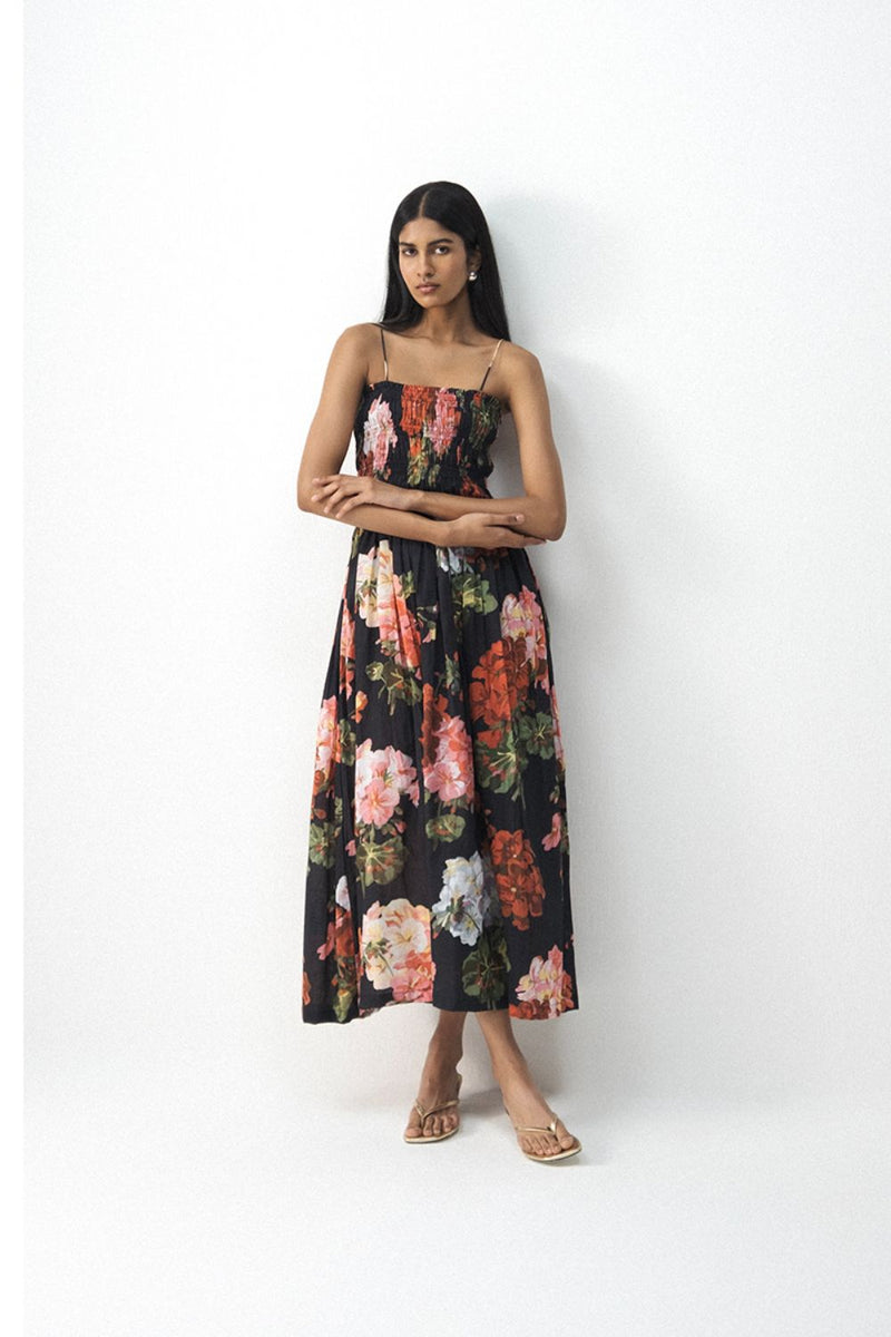 BLOODY MARY RUCHED DRESS poplin by Yam in black color for women in Singapore