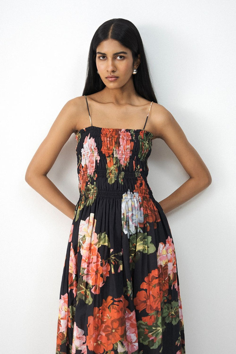 BLOODY MARY RUCHED DRESS poplin by Yam in black color for women in Singapore