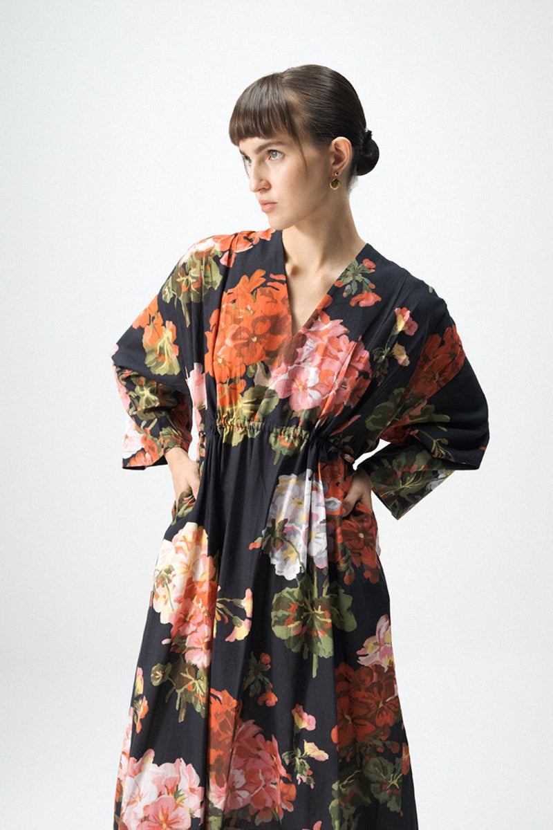 BLOODY MARY KAFTAN DRESS poplin by Yam in black color for women in Singapore