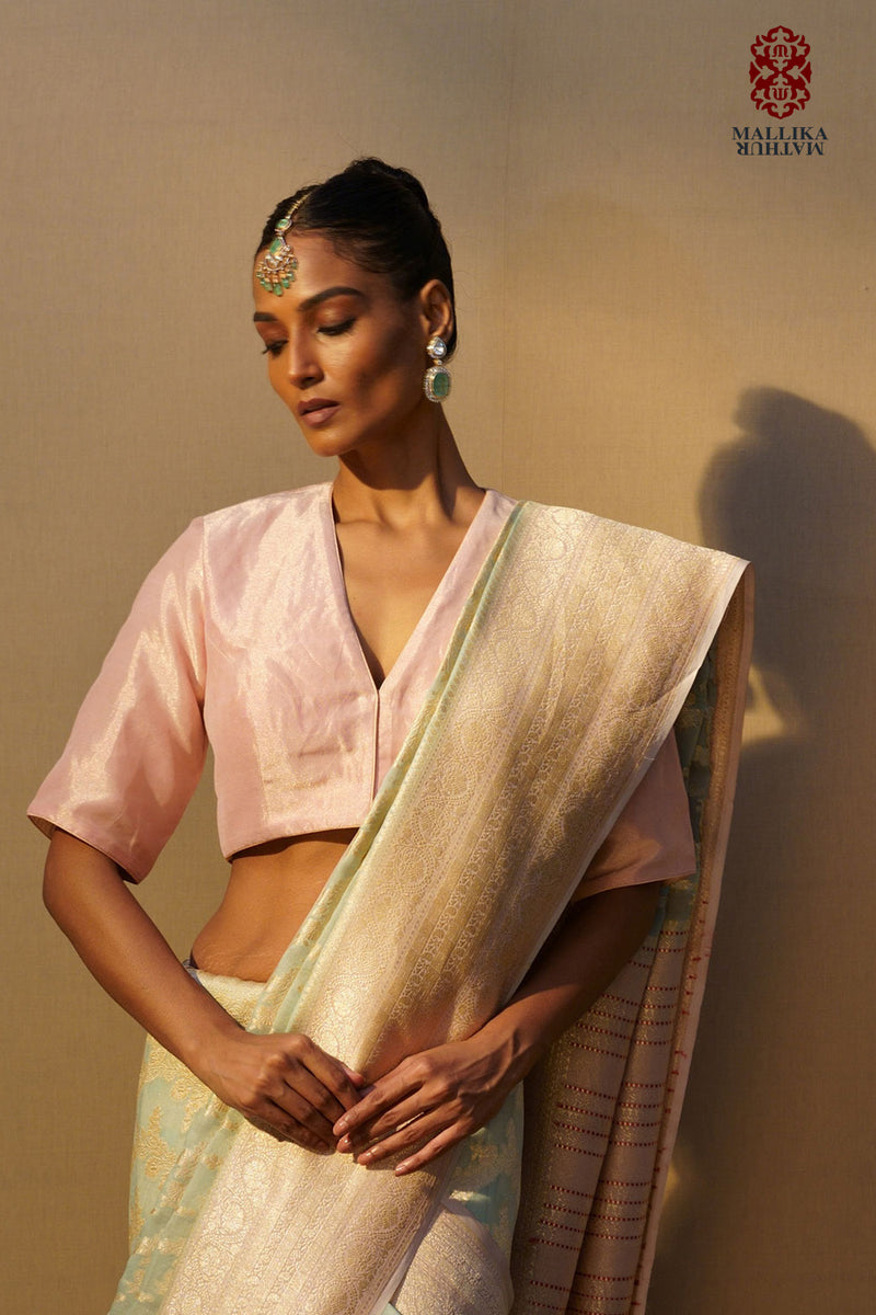 Blouse satin silk blush satin Buy Blouse satin silk blush from C&W | for Women by Mallika Mathur in pink color for women in Singapore
