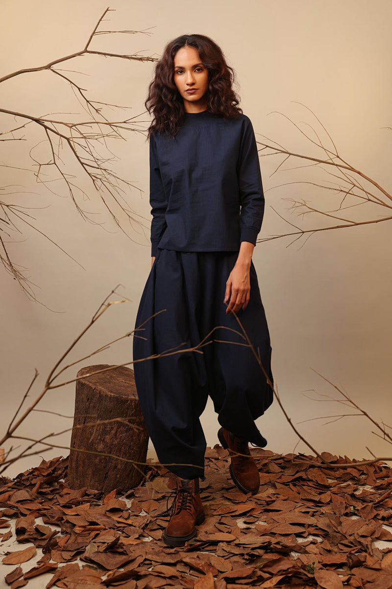 Blue Balloon Pants 100% cotton by Mati in blue color for women in Singapore