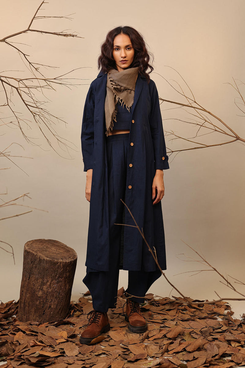 Blue Cali Trench Jacket Set (3 PCS) 100% cotton by Mati in blue color for women in Singapore