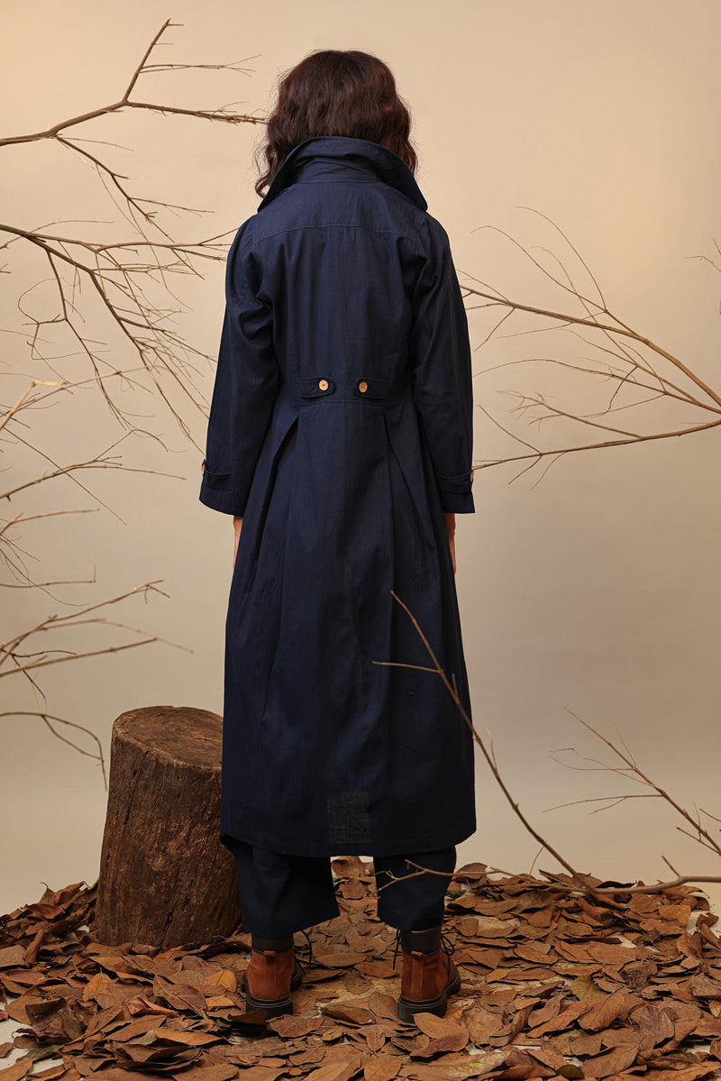 Blue Cali Trench Jacket 100% cotton by Mati in blue color for women in Singapore