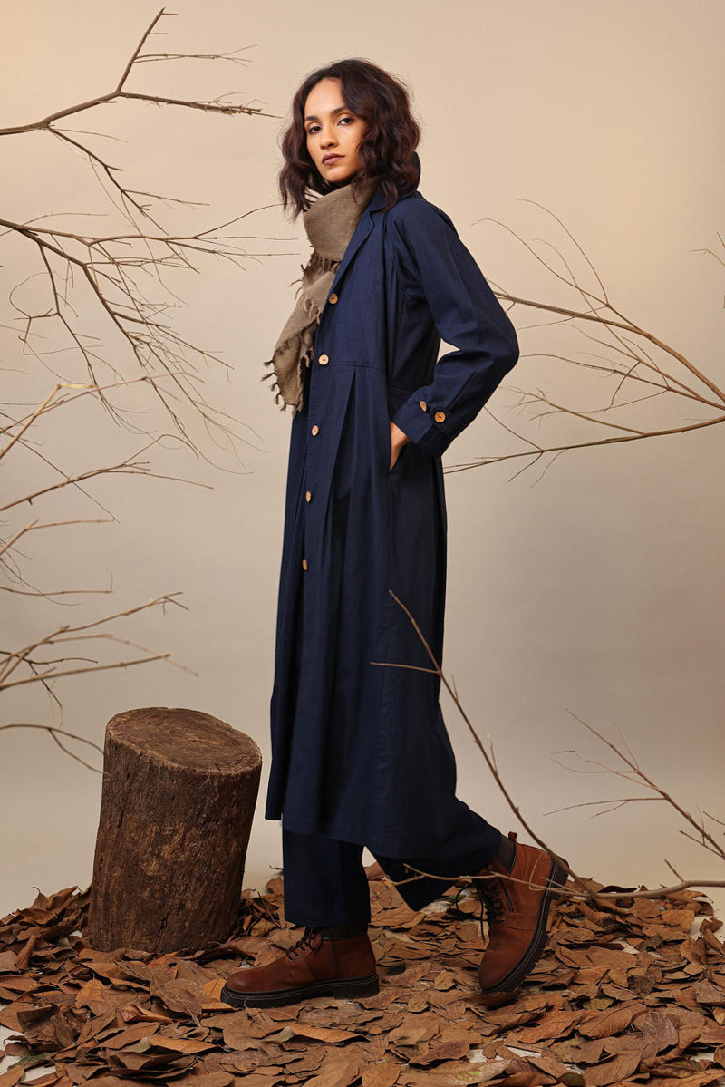 Blue Cali Trench Jacket 100% cotton by Mati in blue color for women in Singapore
