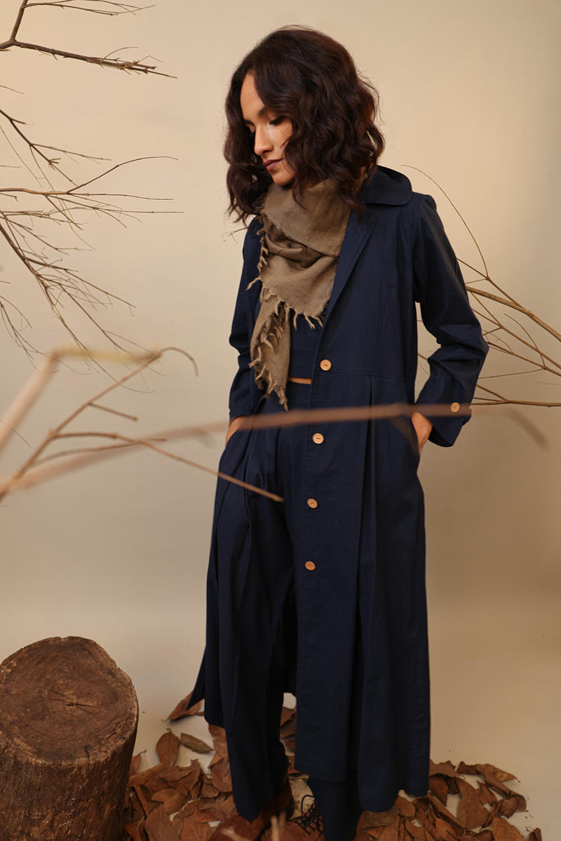 Blue Cali Trench Jacket 100% cotton by Mati in blue color for women in Singapore