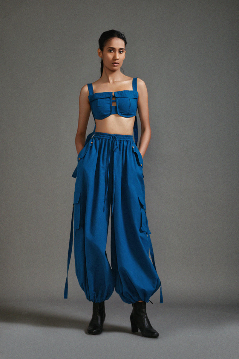 Blue Cargo Pants cotton by Mati in blue color for women in Singapore