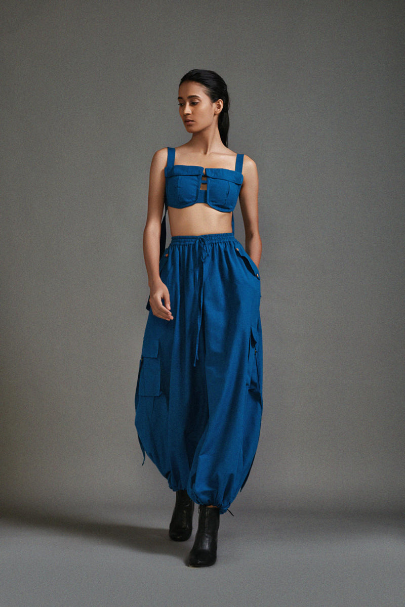 Blue Cargo Pants cotton by Mati in blue color for women in Singapore
