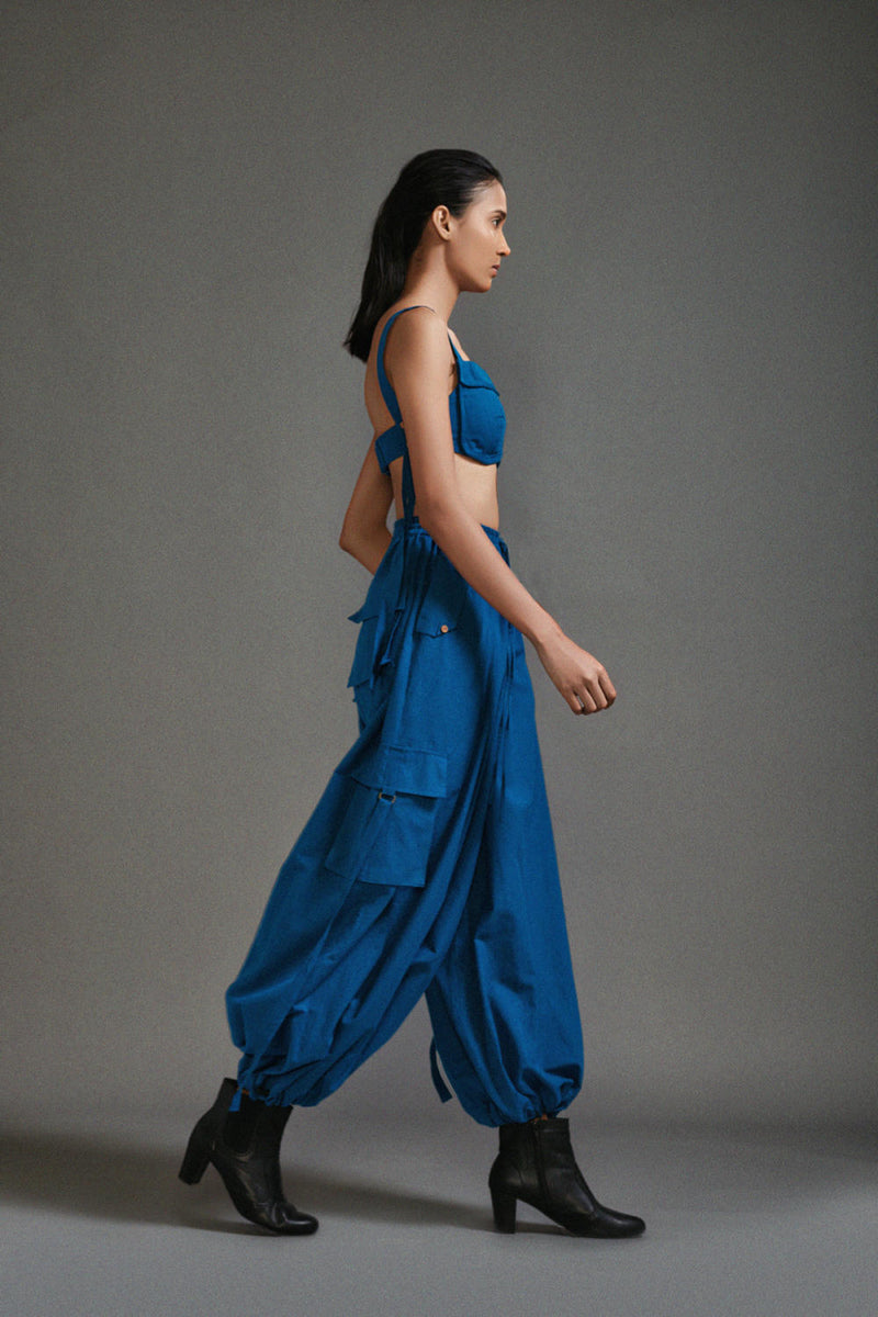 Blue Cargo Pants cotton by Mati in blue color for women in Singapore