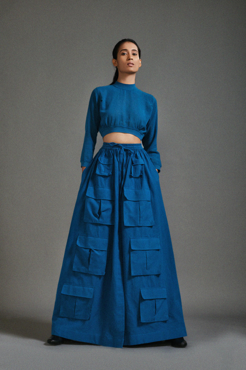Blue Cargo Skirt cotton by Mati in blue color for women in Singapore
