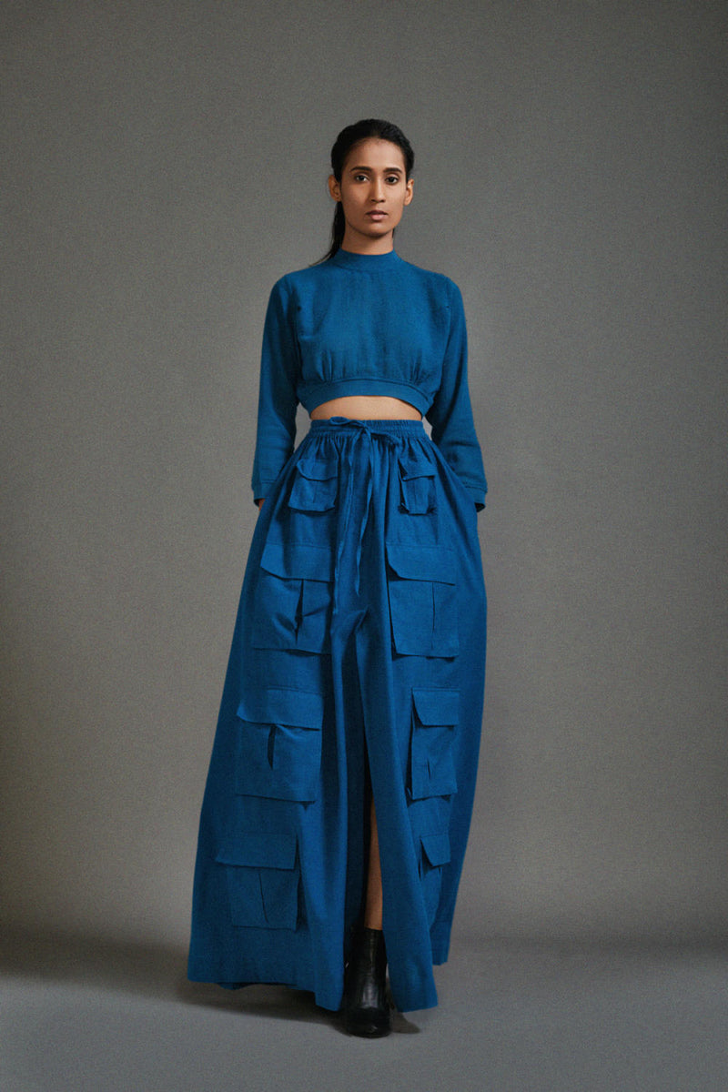 Blue Cargo Skirt cotton by Mati in blue color for women in Singapore