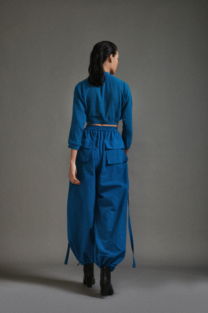 Blue Crop Top and Cargo Set cotton by Mati in blue color for women in Singapore