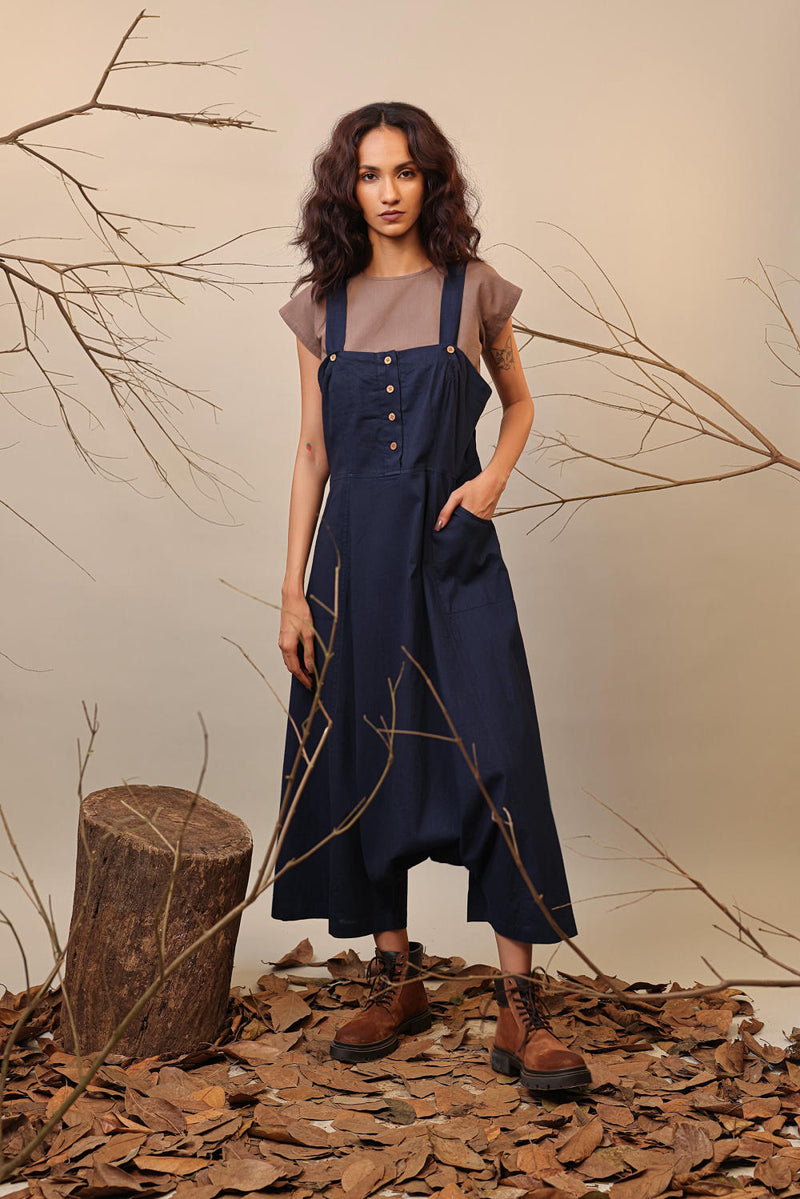 Blue Dungarees 100% cotton by Mati in blue color for women in Singapore