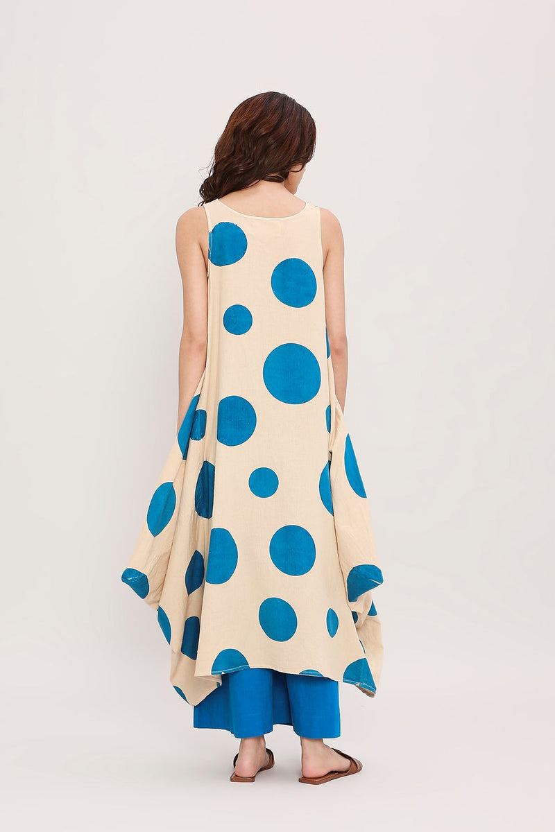 Blue Hand Block Printed Polka Vari Co-ord Set (2 PCS) cotton by Mati in blue color for women in Singapore