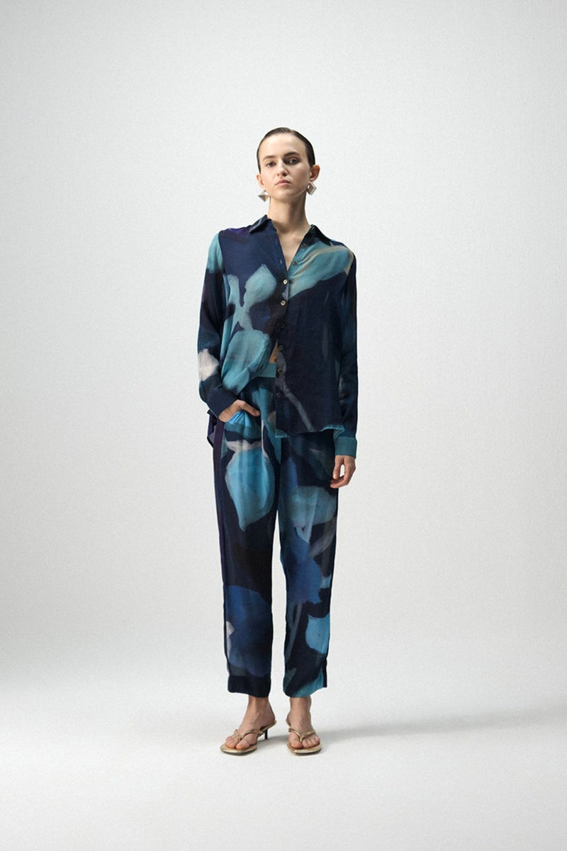 BLUE LAGOON CREPE CO-ORD by Yam in blue color for women in Singapore