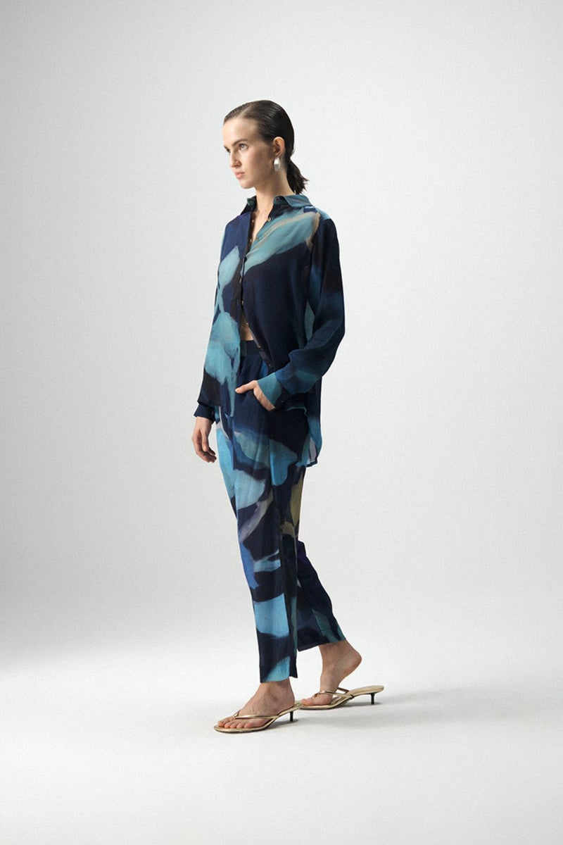 BLUE LAGOON CREPE CO-ORD by Yam in blue color for women in Singapore