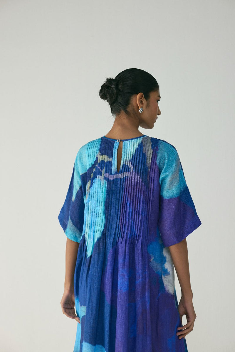 BLUE LAGOON PINTUCKS DRESS linen by Yam in blue color for women in Singapore