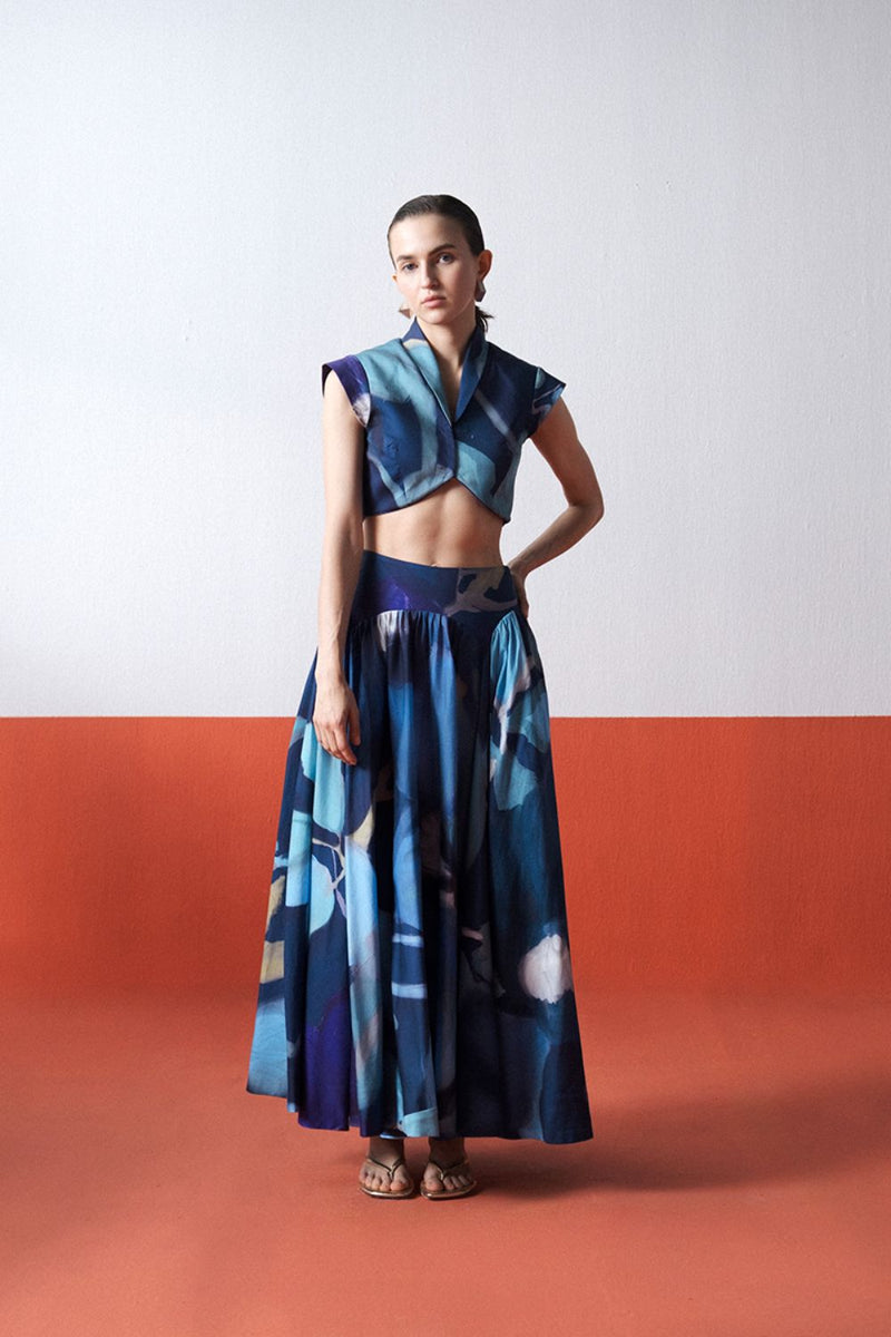 BLUE LAGOON SKIRT SET satin by Yam in blue color for women in Singapore
