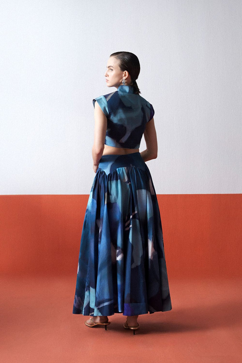 BLUE LAGOON SKIRT SET satin by Yam in blue color for women in Singapore