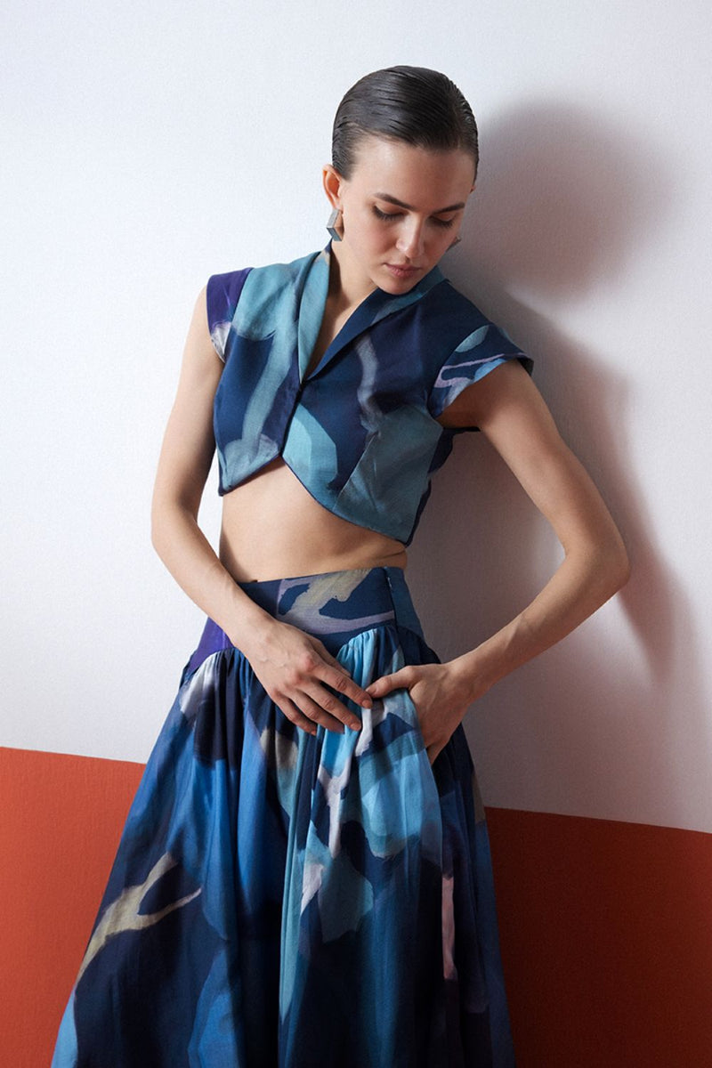 BLUE LAGOON SKIRT SET satin by Yam in blue color for women in Singapore