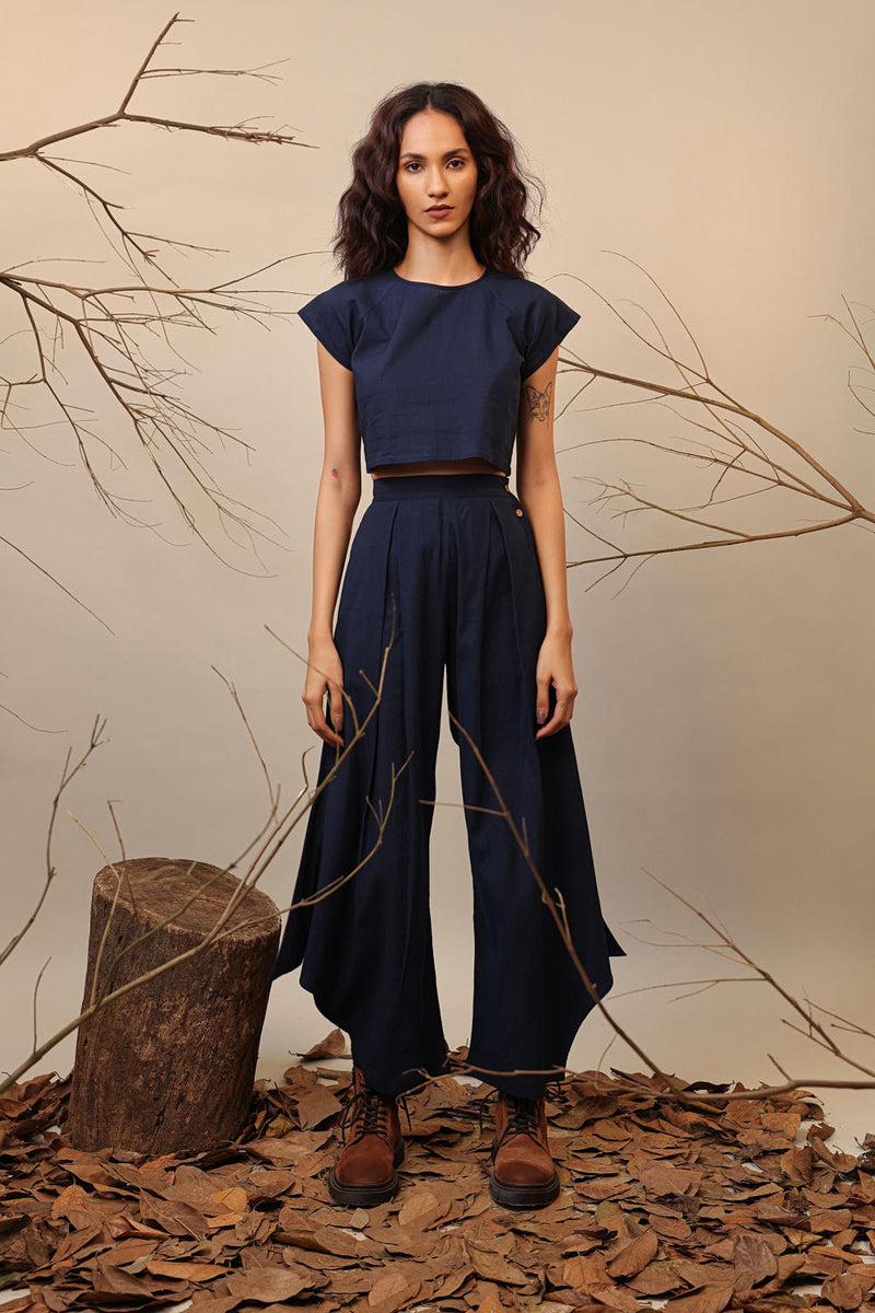 Blue PL Cowl Pants 100% cotton by Mati in blue color for women in Singapore
