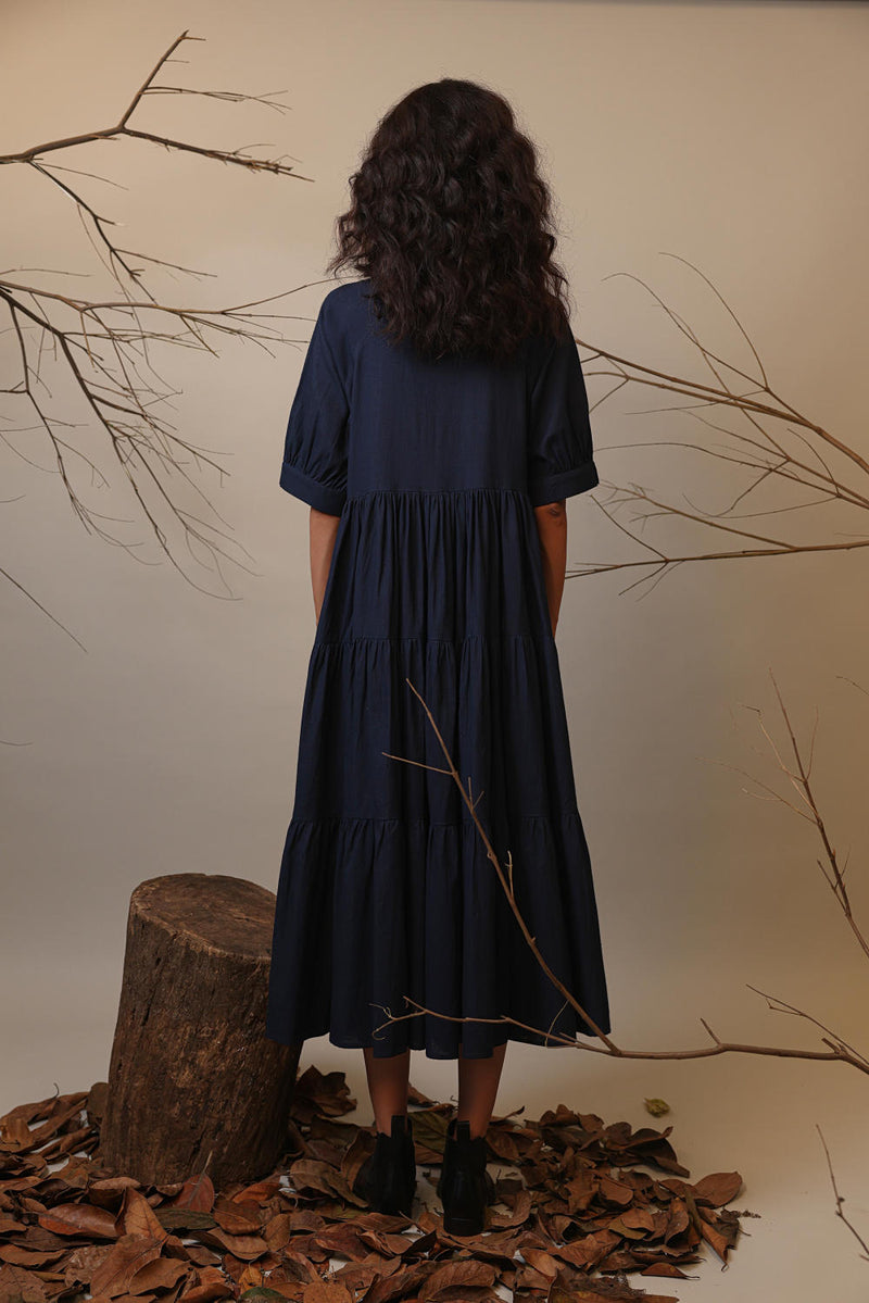 Blue Raglan Tiered Dress 100% cotton by Mati in blue color for women in Singapore