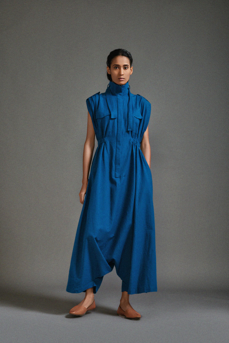 Blue Safari Safari Jumpsuit cotton by Mati in blue color for women in Singapore