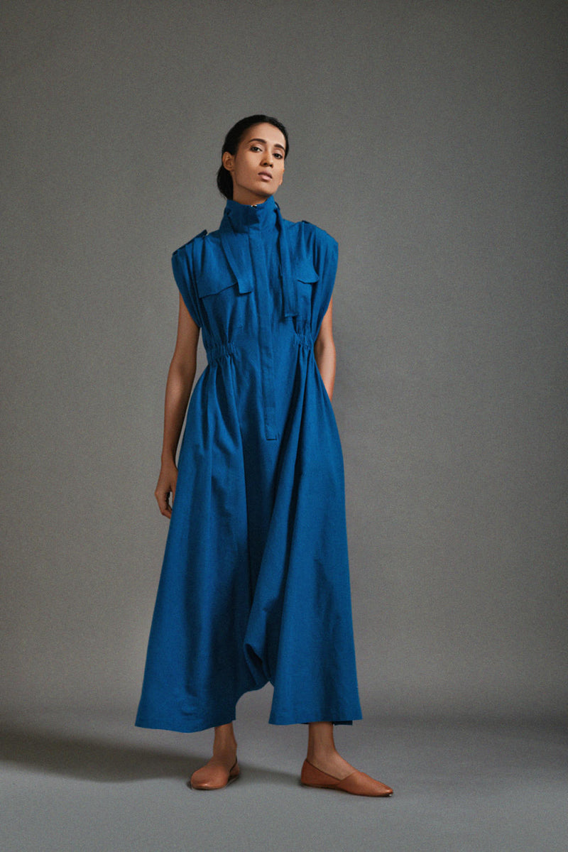 Blue Safari Safari Jumpsuit cotton by Mati in blue color for women in Singapore