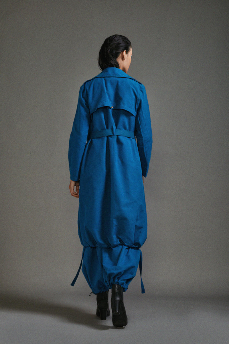 Blue Safari Trench Jacket cotton by Mati in blue color for women in Singapore