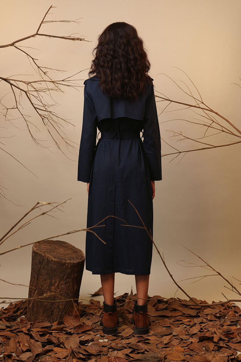 Blue Trench Dress 100% cotton by Mati in blue color for women in Singapore