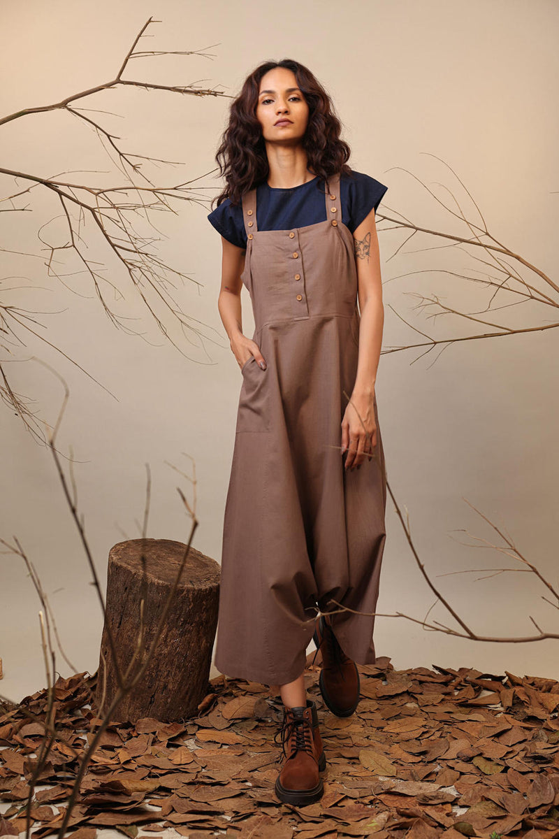 Blue & Beige Dungarees Set (2 PCS) 100% cotton by Mati in multi color for women in Singapore