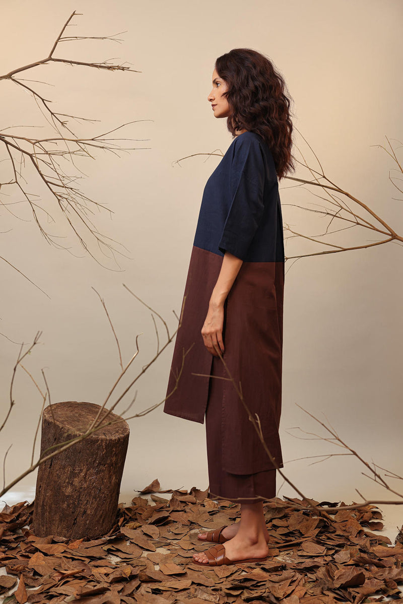 Blue & Brown Dual Ruka Tunic 100% cotton by Mati in multi color for women in Singapore
