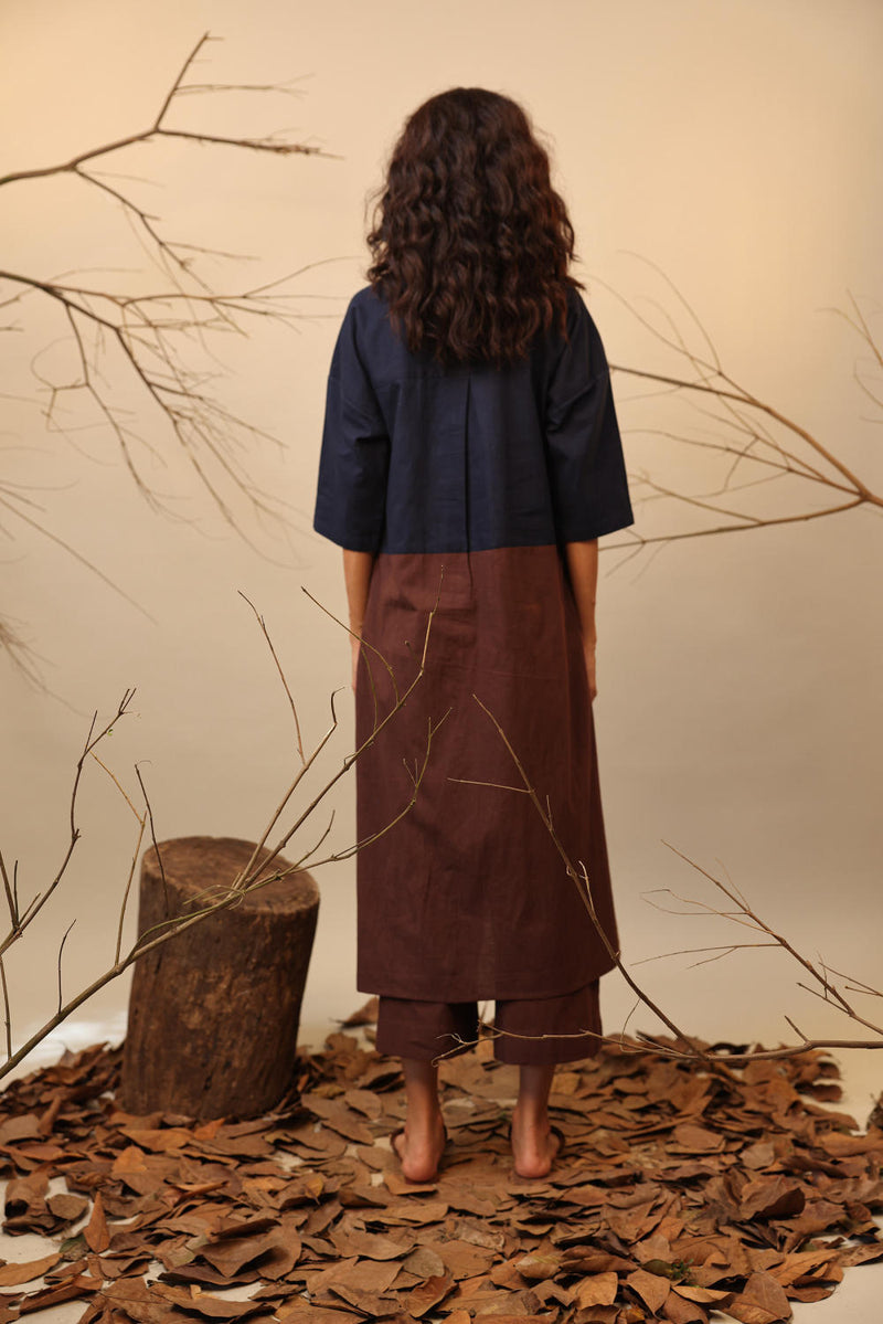 Blue & Brown Dual Ruka Tunic 100% cotton by Mati in multi color for women in Singapore