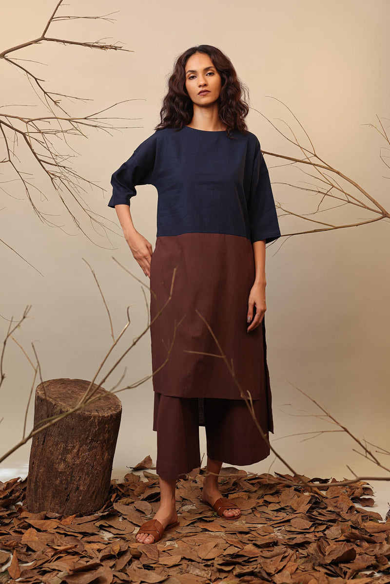 Blue & Brown Dual Ruka Tunic 100% cotton by Mati in multi color for women in Singapore