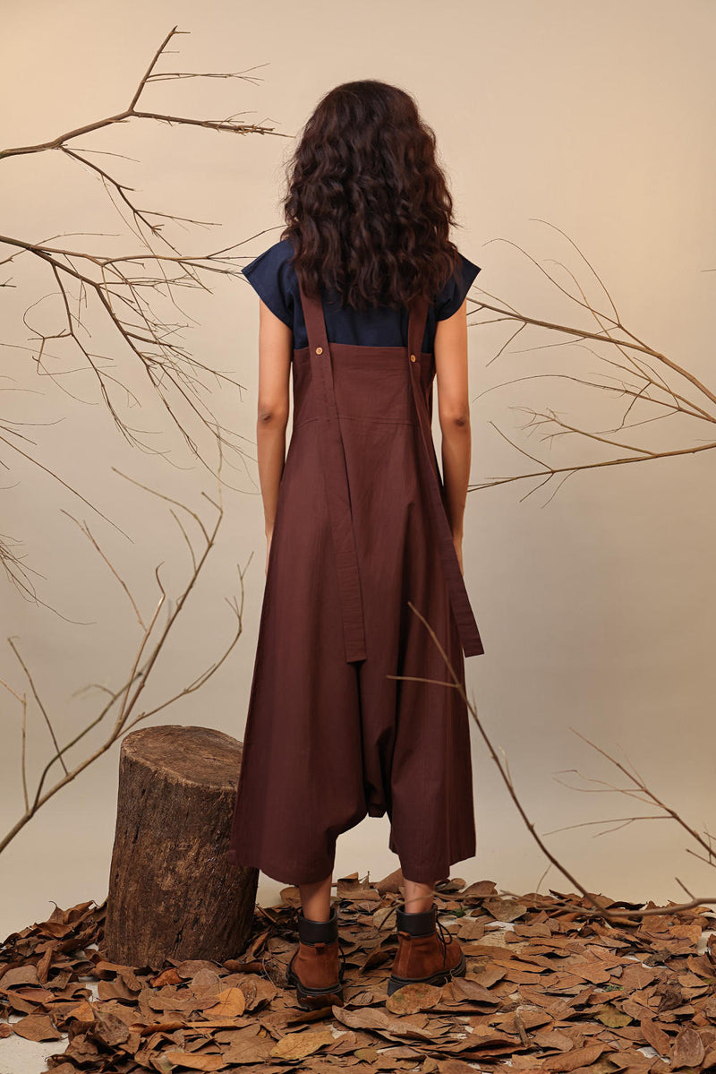Blue & Brown Dungarees Set (2 PCS) 100% cotton by Mati in multi color for women in Singapore