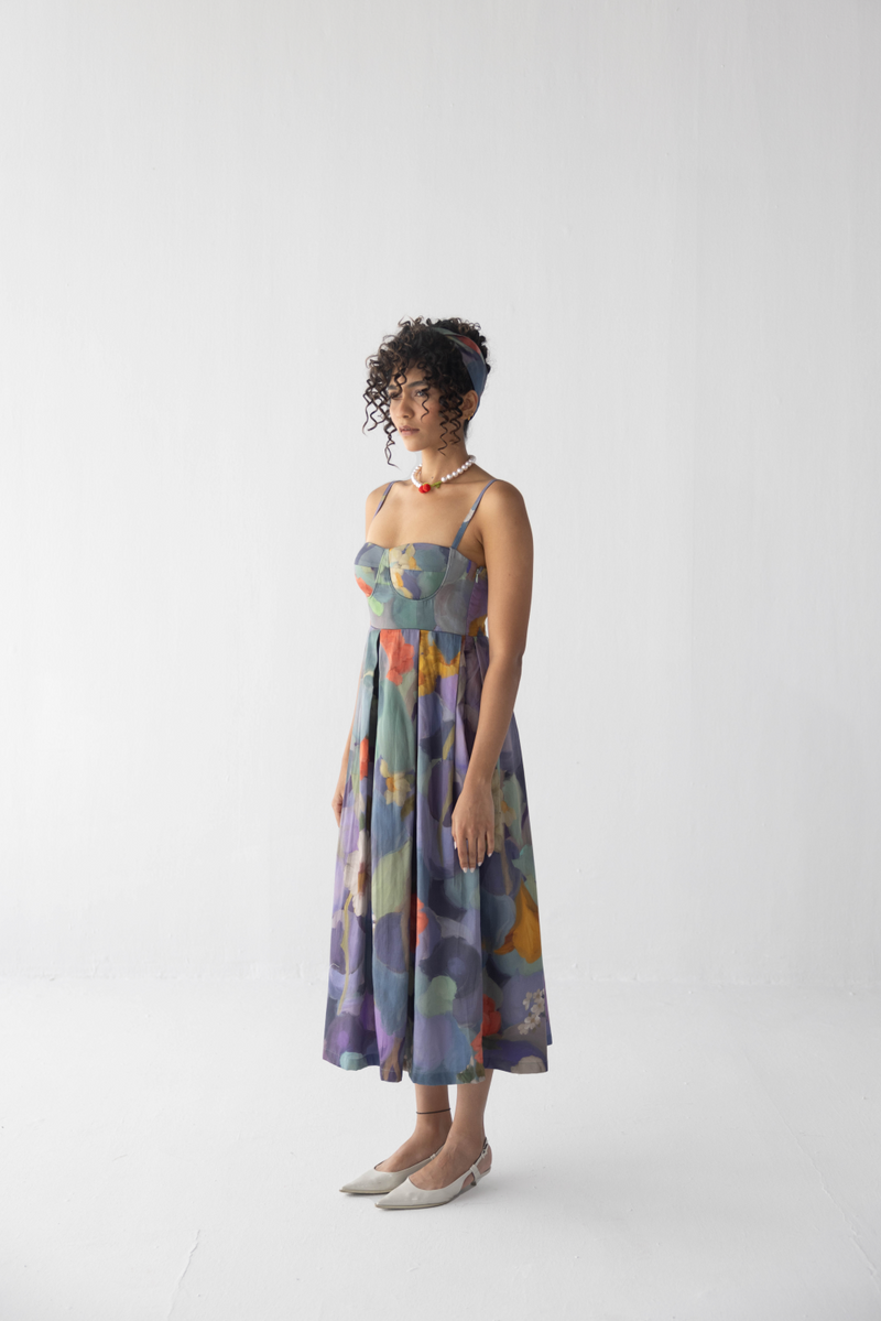 BLUEBERRY GROVE BRALETTE DRESS satin by Yam in blue color for women in Singapore