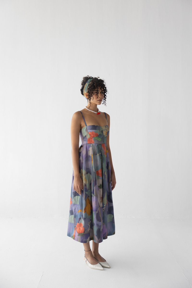 BLUEBERRY GROVE BRALETTE DRESS satin by Yam in blue color for women in Singapore