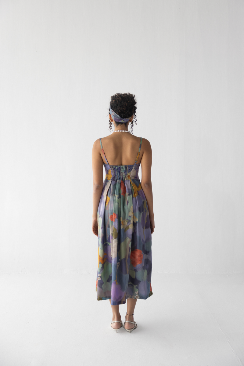 BLUEBERRY GROVE BRALETTE DRESS satin by Yam in blue color for women in Singapore
