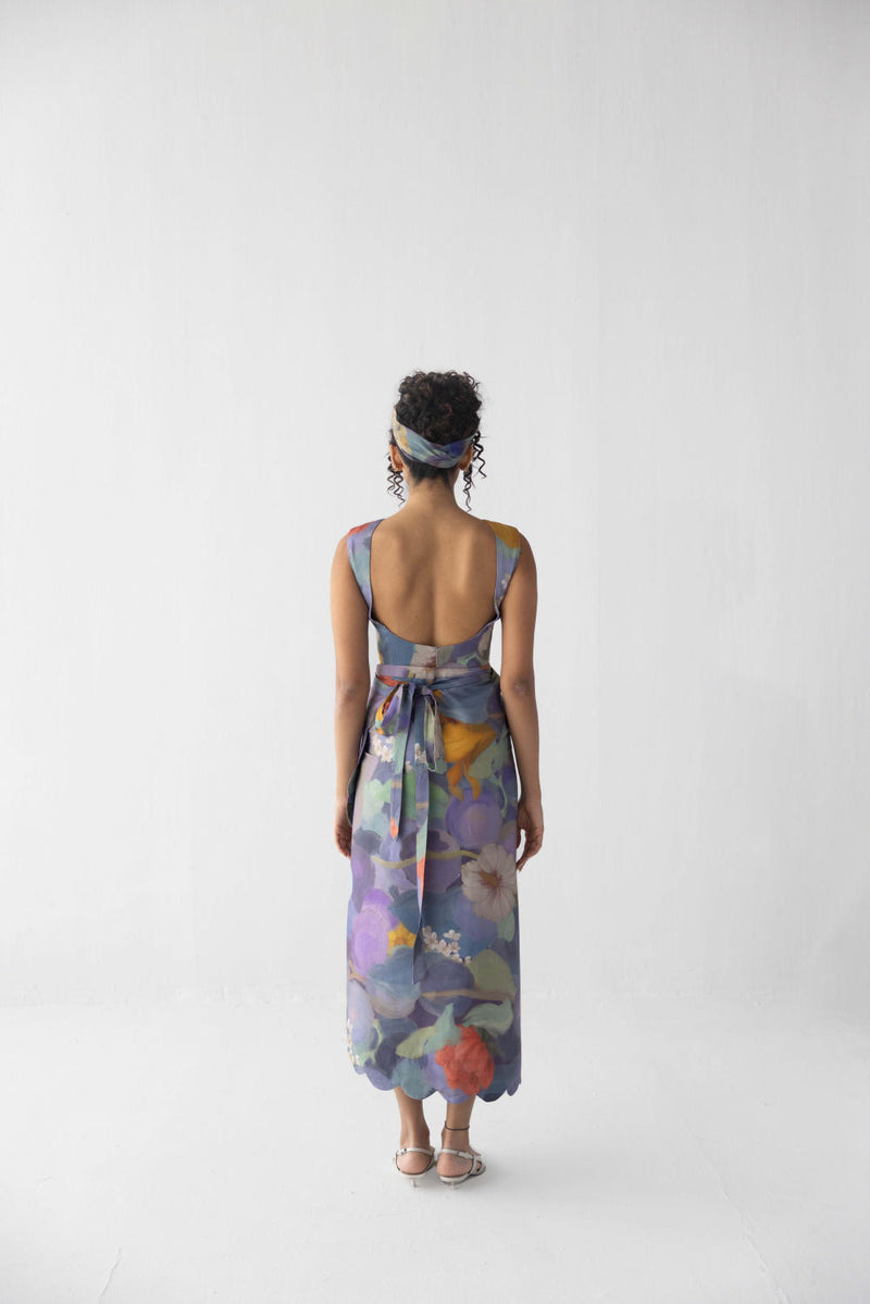 BLUEBERRY SCALLOP SKIRT & TOP satin by Yam in blue color for women in Singapore