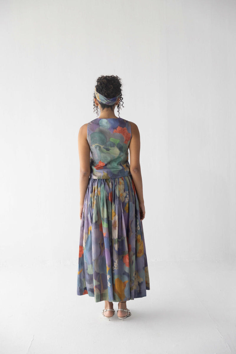BLUEBERRY WAISTCOAT & SKIRT SET cotton by Yam in blue color for women in Singapore