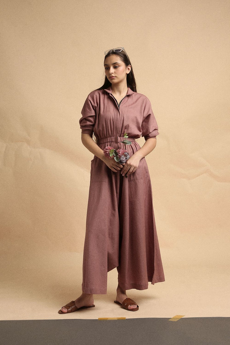 Blush Collar Sphara Jumpsuit 100% cotton by Mati in blush color for women in Singapore