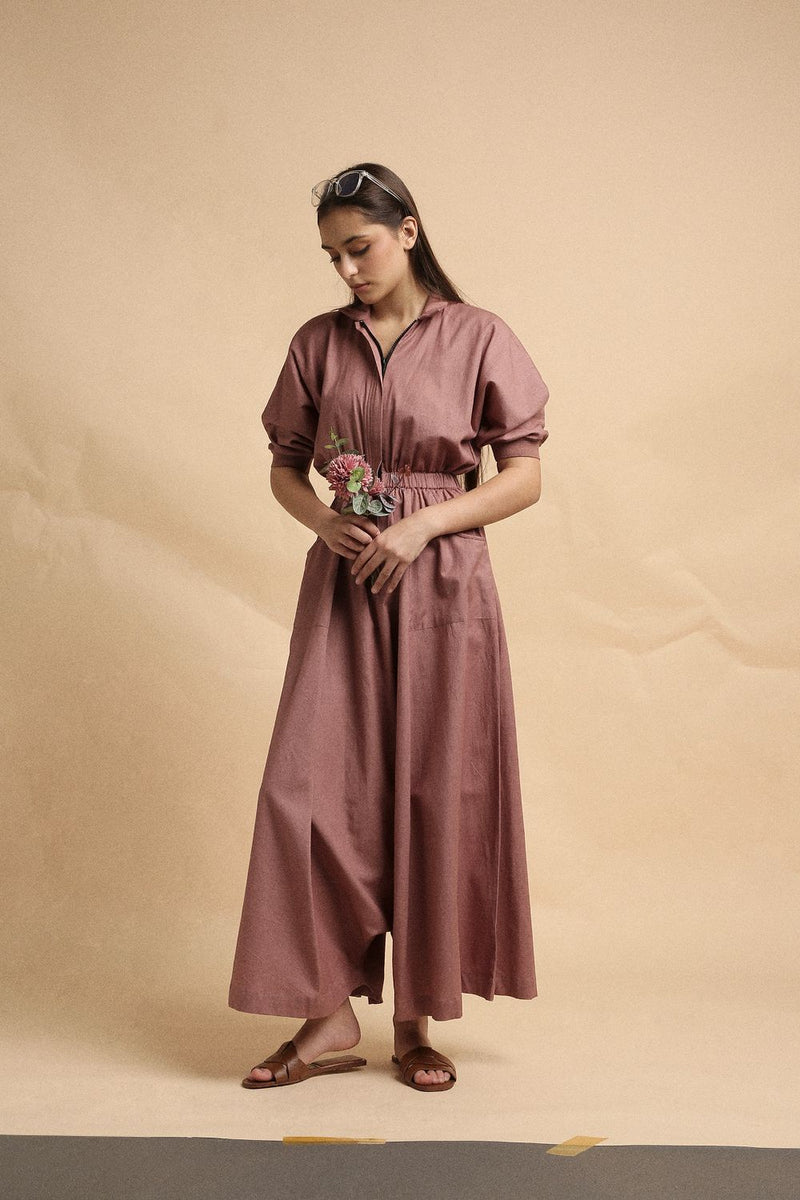 Blush Collar Sphara Jumpsuit 100% cotton by Mati in blush color for women in Singapore