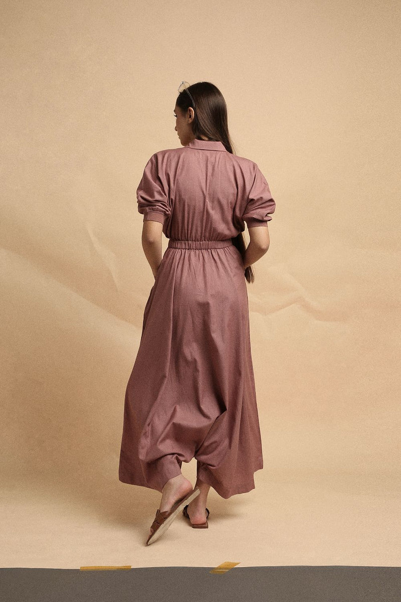 Blush Collar Sphara Jumpsuit 100% cotton by Mati in blush color for women in Singapore